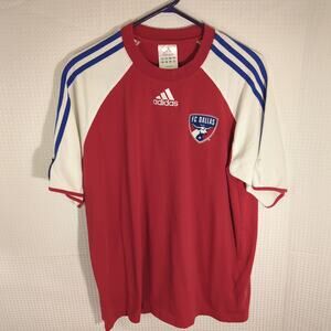 Adidas FC Dallas Soccer T Shirt Mens Medium Red White Blue Striped Jersey Style